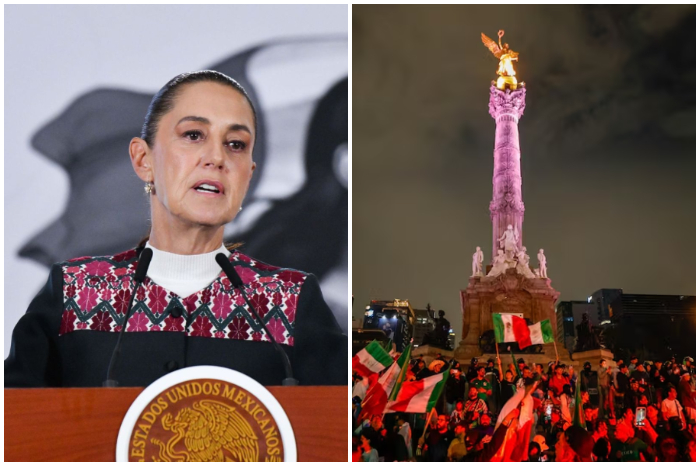La presidenta Claudia Sheinbaum durante su conferencia matutina haciendo un llamado al orden durante los festejos del Mundial.