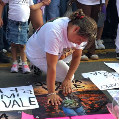 La mamá de Valeria, durante la manifestación del pasado sábado.