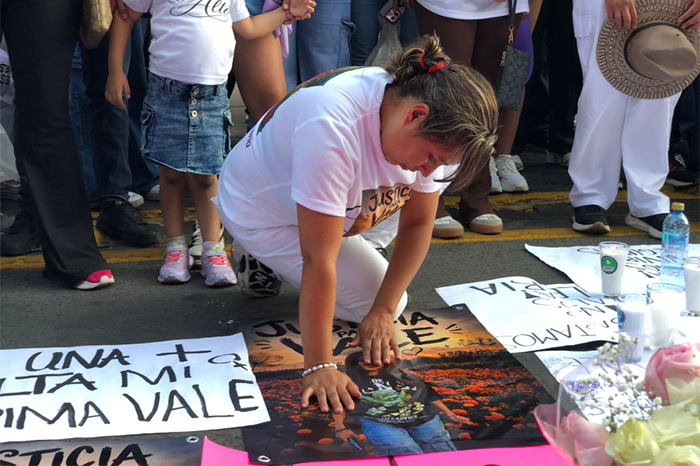 La mamá de Valeria, durante la manifestación del pasado sábado.