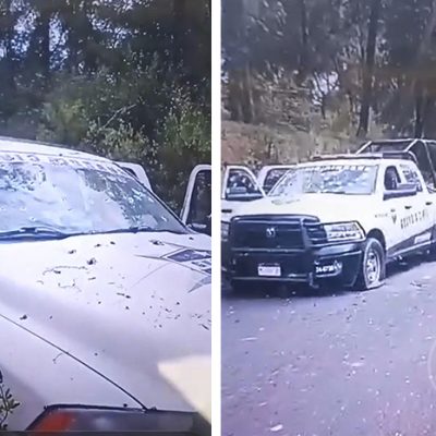 Patrullas con impactos de bala tras la emboscada en Nahuatzen..