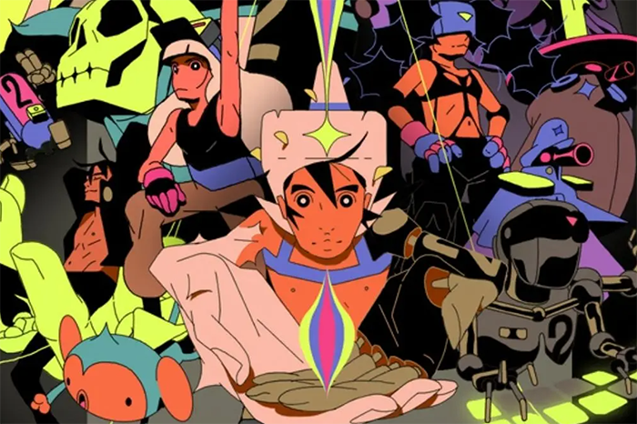 Arte conceptual de la serie independiente Tiempos híbridos, un proyecto de anime hecho en México con estética futurista.