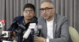 El embajador de Irán en México, Abolfazl Pasandideh, en conferencia de prensa tras las dificultades de ingreso a EE.UU. para su selección.