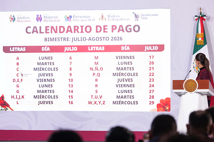 Calendario oficial de pagos de programas del Bienestar para julio-agosto 2026.