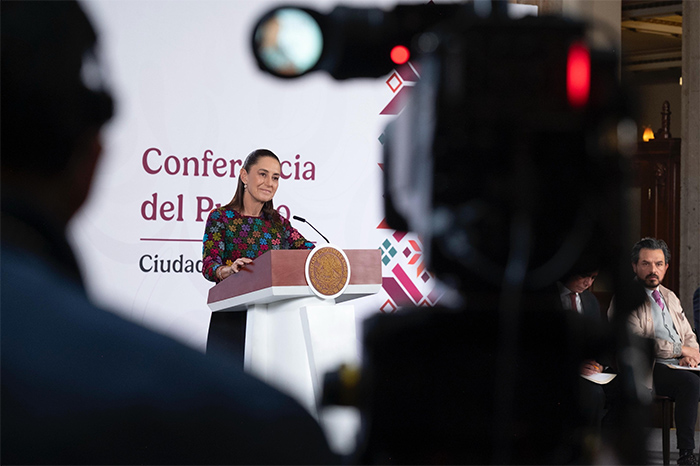 La presidenta de México, Claudia Sheinbaum, durante su conferencia de prensa diaria.