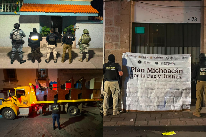 Elementos de seguridad y el binomio K9 desplegaron cateos en tres colonias de la capital michoacana contra el narcomenudeo.