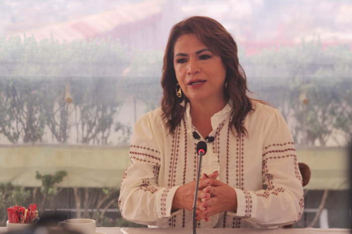 Fabiola Alanis en rueda de prensa sobre la coordinacion de Morena en Michoacan