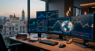 Pantalla de computadora mostrando análisis técnico y velas japonesas de trading