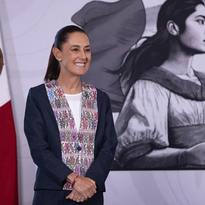 La presidenta Claudia Sheinbaum durante su conferencia de prensa diaria en Ciudad de México.