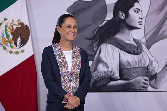 La presidenta Claudia Sheinbaum durante su conferencia de prensa diaria en Ciudad de México.