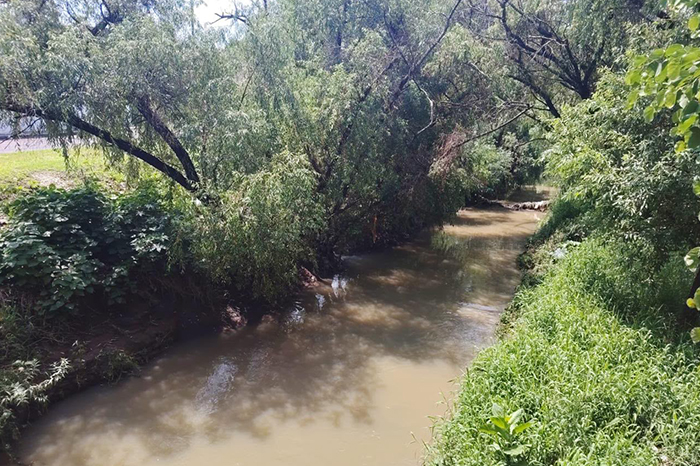 Personal de Conagua realizando labores de supervisión en el cauce del Río Grande en Morelia.