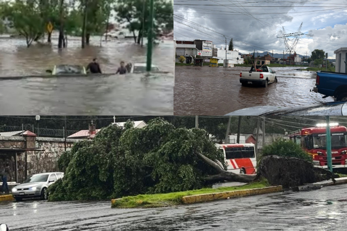 Vialidades colapsadas y autos varados debido a las inundaciones en Morelia ocurridas este viernes