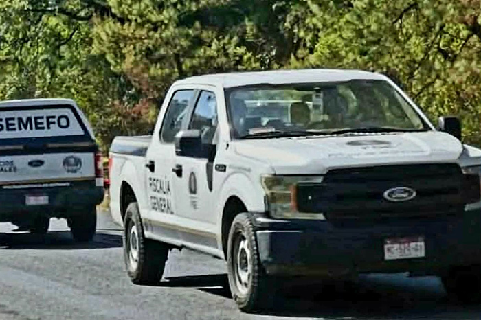 Elementos de seguridad resguardan la zona donde un joven fue asesinado a balazos en una carretera rural de Turicato.