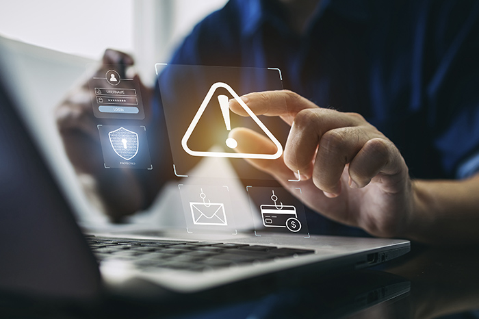 Iconos de ciberseguridad representando la prevención contra mensajes de texto fraudulentos y phishing.