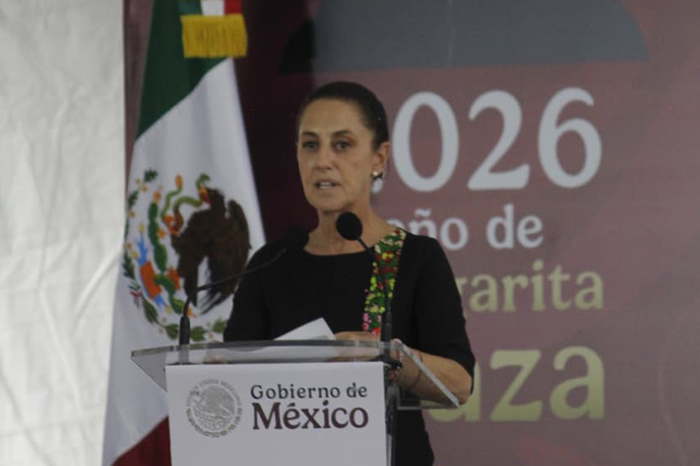 La presidenta Claudia Sheinbaum durante un acto oficial en el municipio de Quiroga, Michoacán.