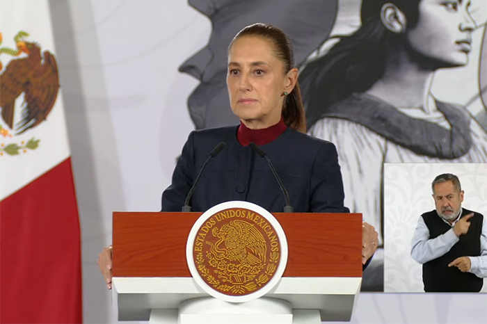 La presidenta de México, Claudia Sheinbaum Pardo, durante su conferencia matutina en Palacio Nacional.