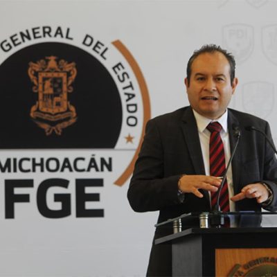 Rueda de prensa de autoridades de la Fiscalía General del Estado de Michoacán.