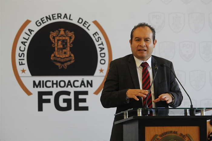 Rueda de prensa de autoridades de la Fiscalía General del Estado de Michoacán.