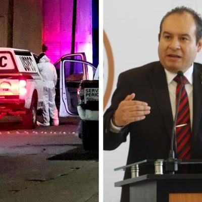 Conferencia de prensa de autoridades de seguridad e impartición de justicia en Michoacán.