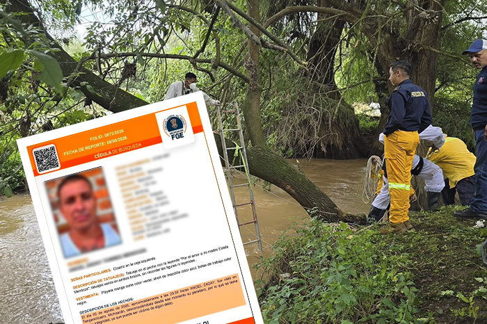 Elementos de rescate y corporaciones de seguridad trabajando en la ribera de un cuerpo de agua.