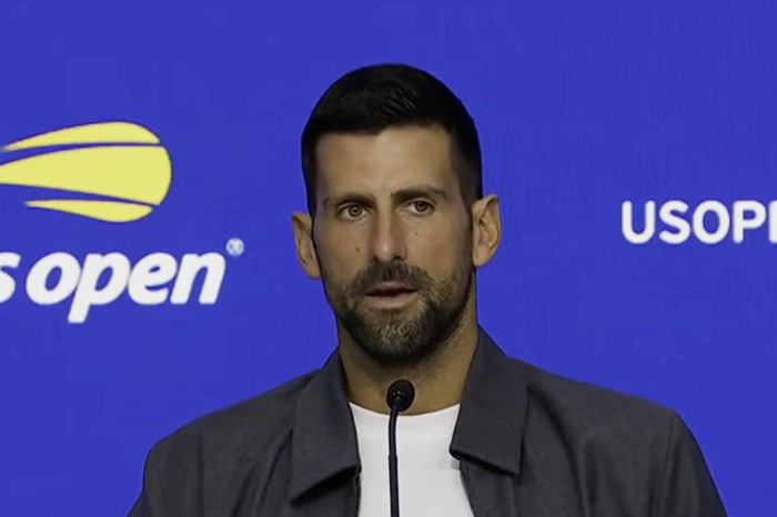 El tenista serbio Novak Djokovic durante su sesión de entrenamiento y conferencia de prensa en el US Open.
