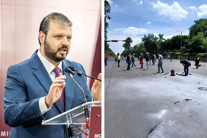 Sala de juntas gubernamental y funcionarios públicos en Michoacán.