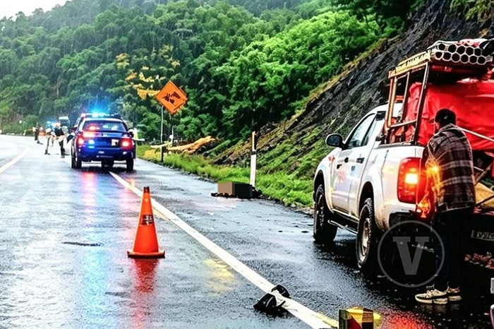 Vista de un tramo carretero con patrullas de seguridad realizando labores de abanderamiento.