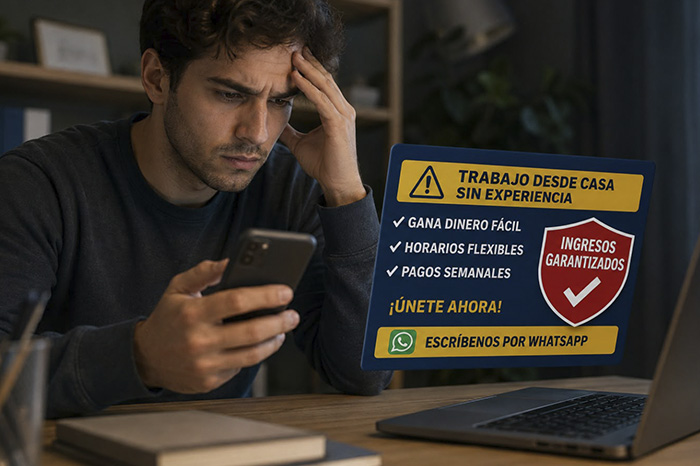 Infografía preventiva contra el fraude en oficinas de Michoacán.
