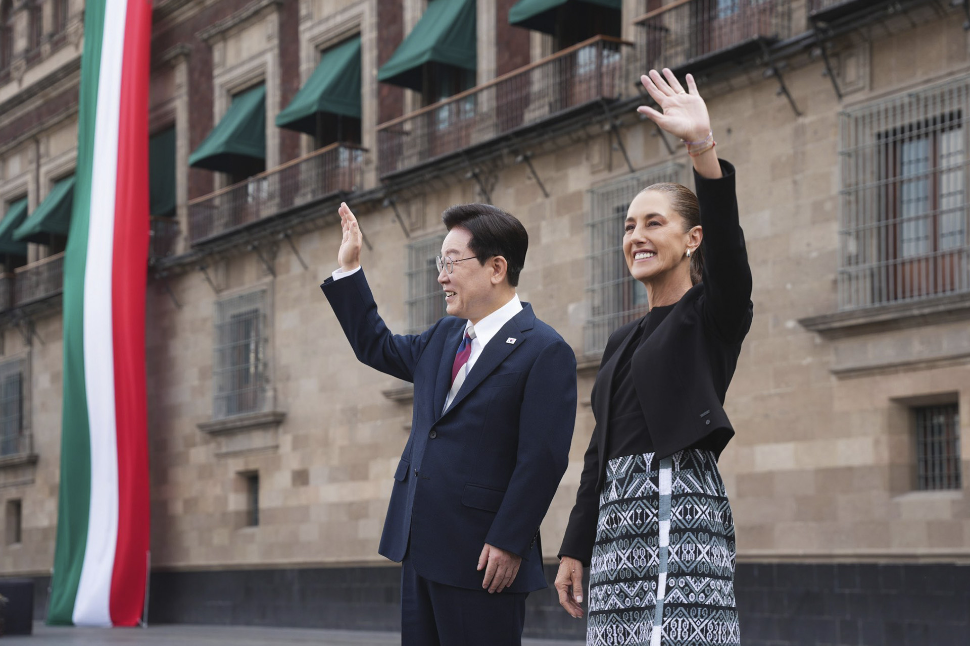 Palacio Nacional durante un mensaje oficial y encuentro diplomático entre líderes de México y Corea del Sur.