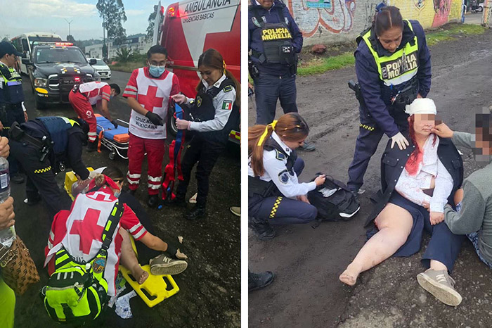 Unidades de la Policía Morelia y paramédicos laborando sobre la avenida Madero Poniente tras el atropellamiento.