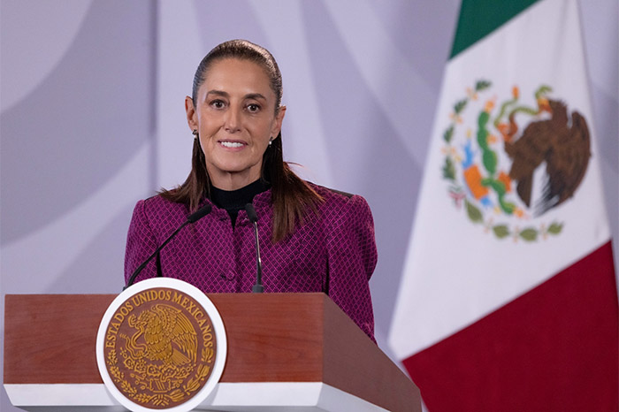 La presidenta de México, Claudia Sheinbaum, durante su conferencia de prensa en Palacio Nacional.
