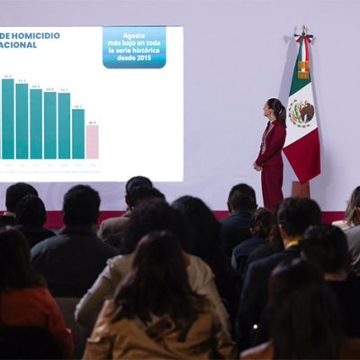 Gráficas de seguridad y estadísticas de homicidios presentadas en conferencia federal.