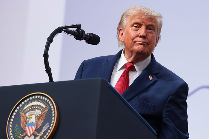 El presidente de Estados Unidos, Donald Trump, ofreciendo declaraciones en la Casa Blanca.