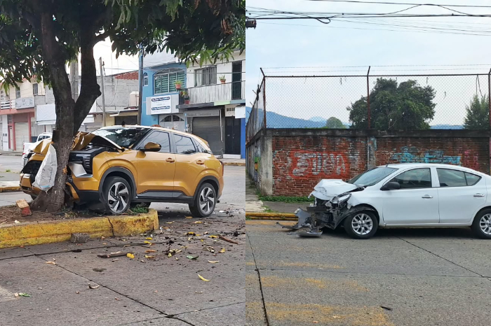 Camioneta choca contra árbol en El Colorín de Uruapan