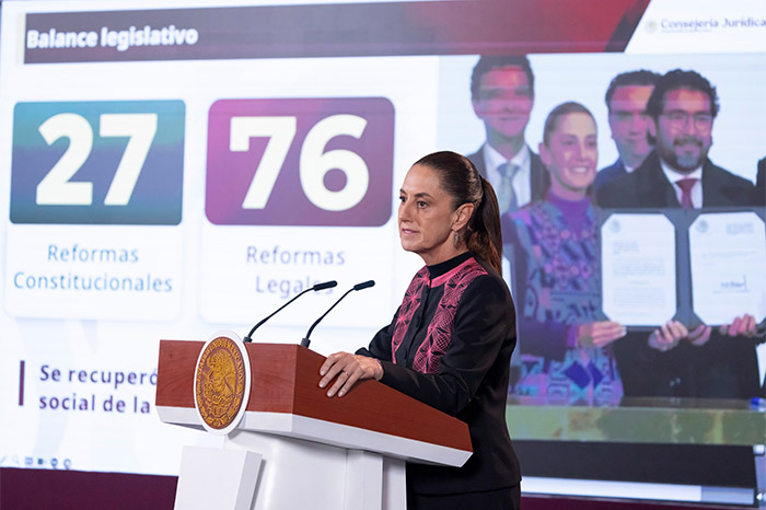 La presidenta Claudia Sheinbaum durante la conferencia matutina.
