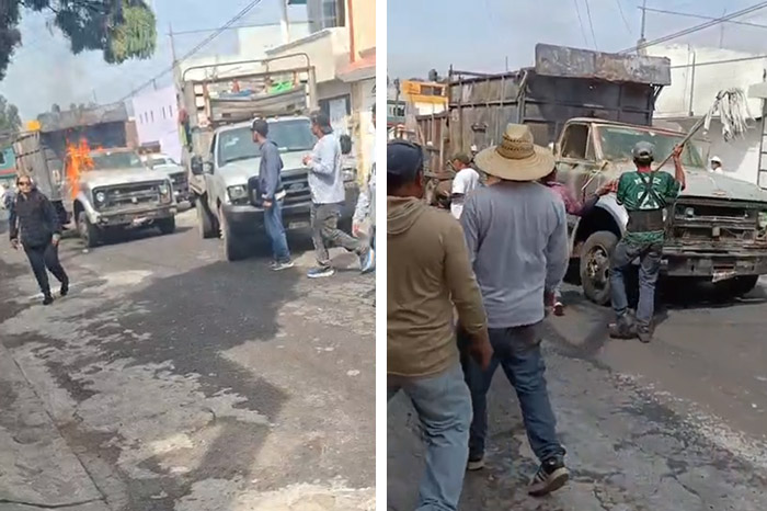 Vehículo de recolección incendiado en Morelia.