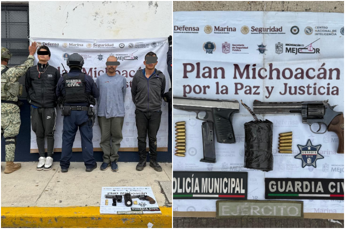 Tres detenidos con un artefacto presuntamente explosivo y dos armas cortas en El Vergel, Zamora.
