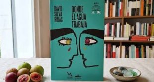 Portada y logotipos del libro Donde el agua trabaja relacionados con la literatura y la inteligencia artificial.