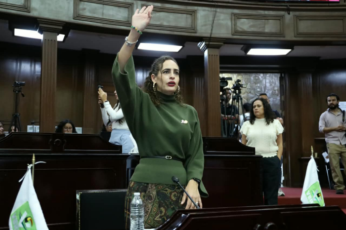 La diputada Sandra Arreola Ruiz exponiendo la iniciativa de protección a la niñez en la tribuna del Congreso.