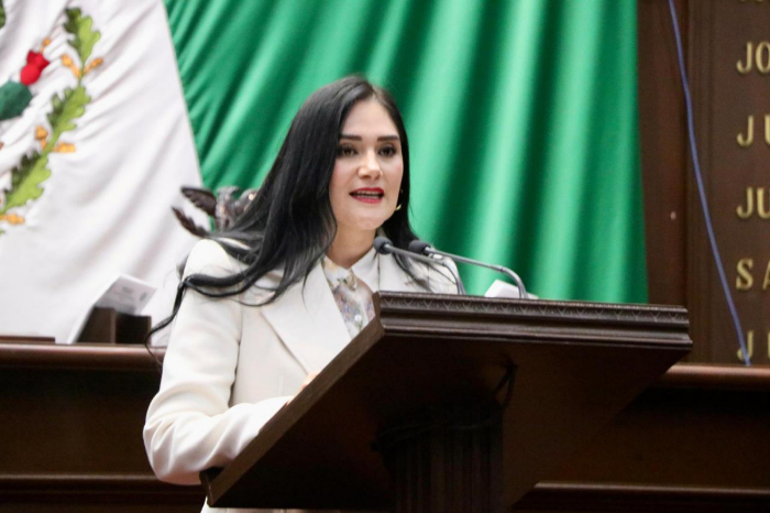 La diputada Diana Mariel Espinoza Mercado presentando la iniciativa en la tribuna del Congreso del Estado.