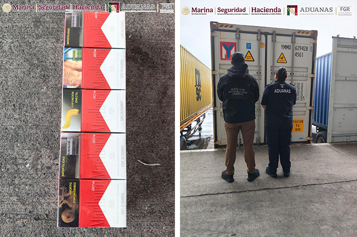 Personal de la Marina y de Aduanas inspeccionando contenedores en el puerto de Lázaro Cárdenas.
