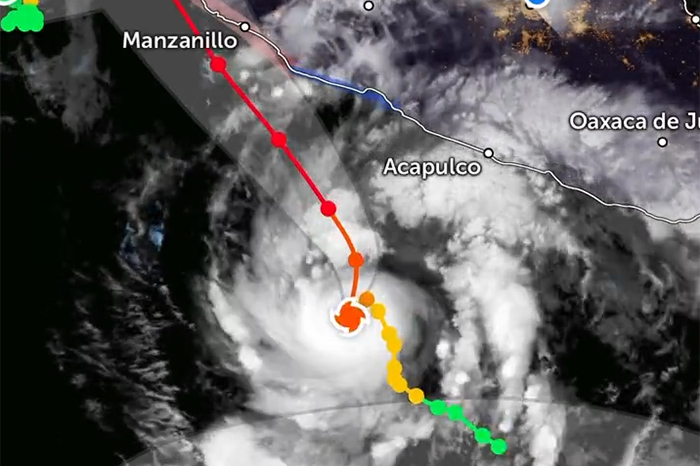 Mapa del Servicio Meteorológico Nacional con la trayectoria y zona de impacto del huracán Trudy.
