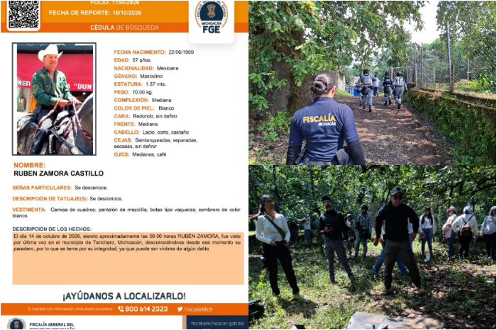 Operativo de autoridades estatales y federales para localizar a Rubén Zamora Castillo en Tancítaro, Michoacán.