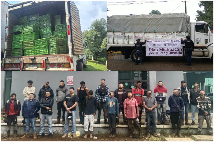 Guardia Civil detiene a 20 hombres por presunto robo de aguacate en Uruapan