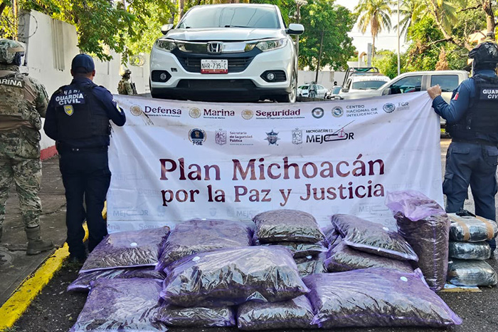 Guardia Civil y Semar aseguran 250 kilos de marihuana en Arteaga