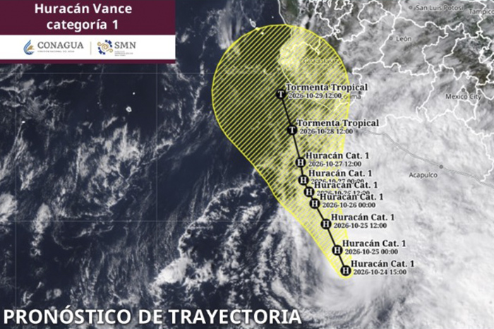 Mapa satelital del Servicio Meteorológico Nacional con la ubicación del huracán Vance en categoría 1.