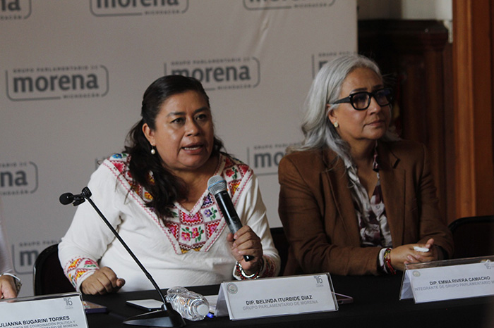 Belinda Iturbide Díaz durante la presentación de la nueva Ley de Búsqueda de Personas Desaparecidas de Michoacán.