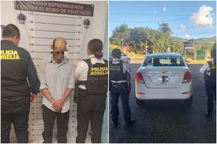 Policía Morelia recupera un Chevrolet Beat con reporte de robo y detiene al conductor en la zona sur de la ciudad.