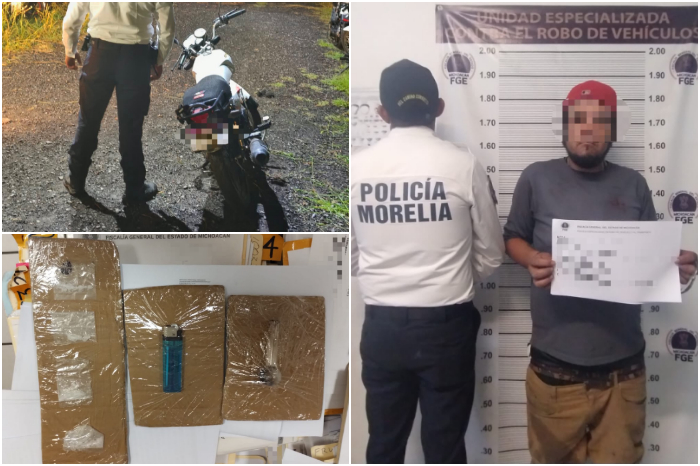 Policía Morelia detiene a hombre con moto robada y cristal